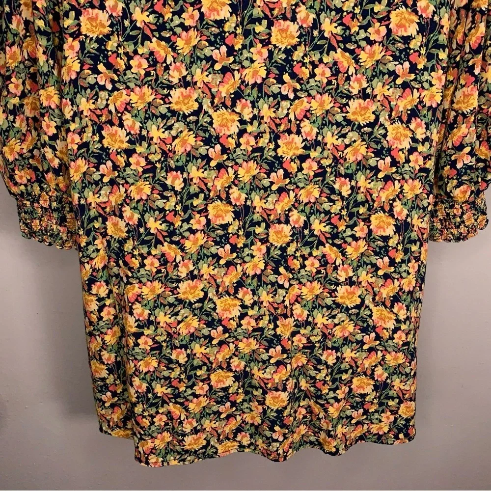 1X Terra And Sky Colorful Floral Peasant Top Orange Yellow Black Sweetheart Neck